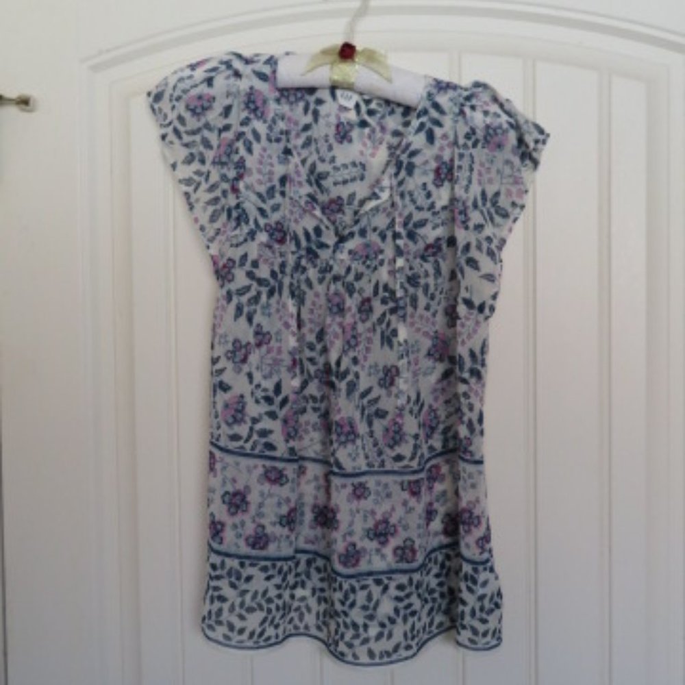 GAP Sheer Blue & Pink Cap Sleeve TOP Small (K346)